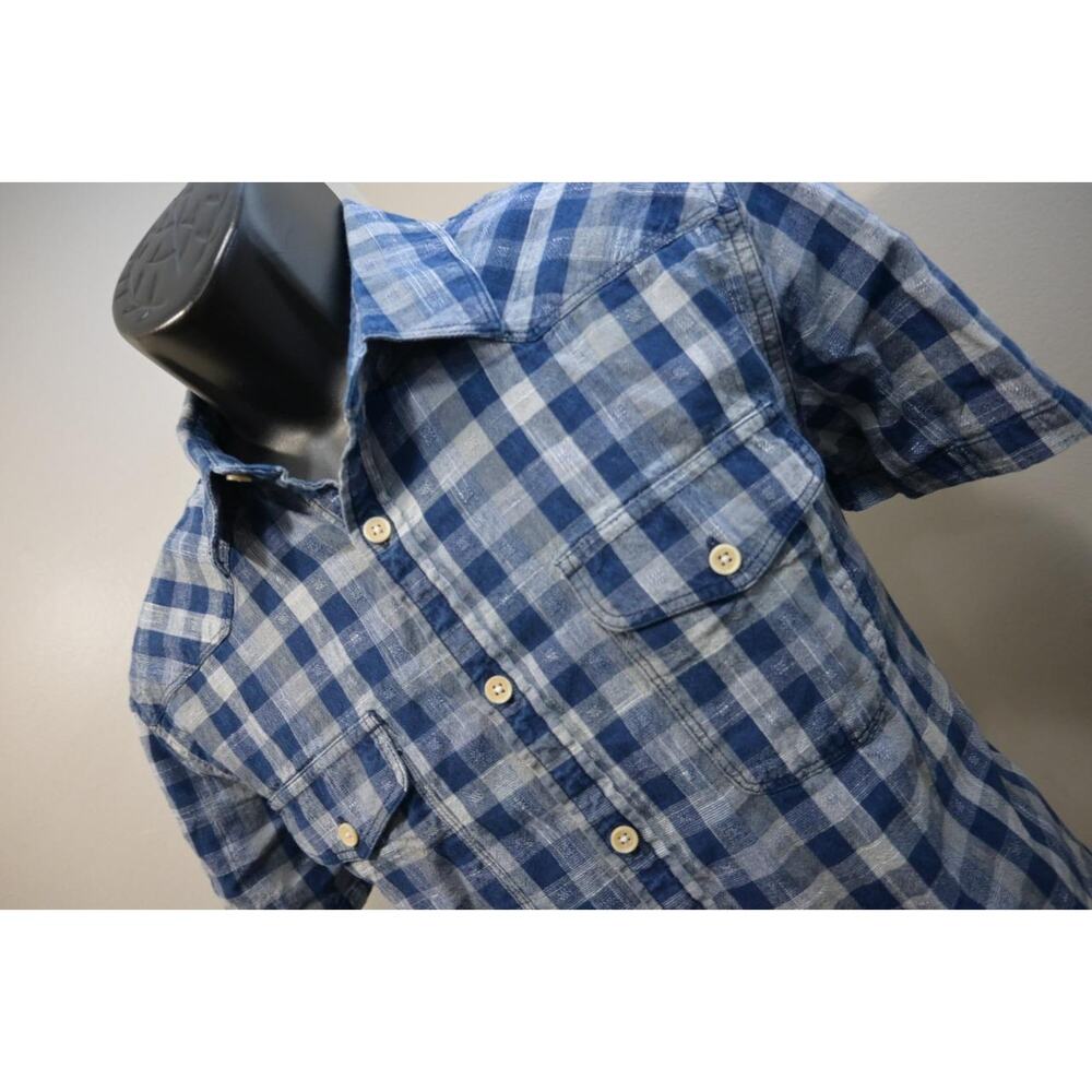 Lucky Brand Western Linen Shirt Classic Fit Short Sleeve Plaid Mens‎ Size Medium